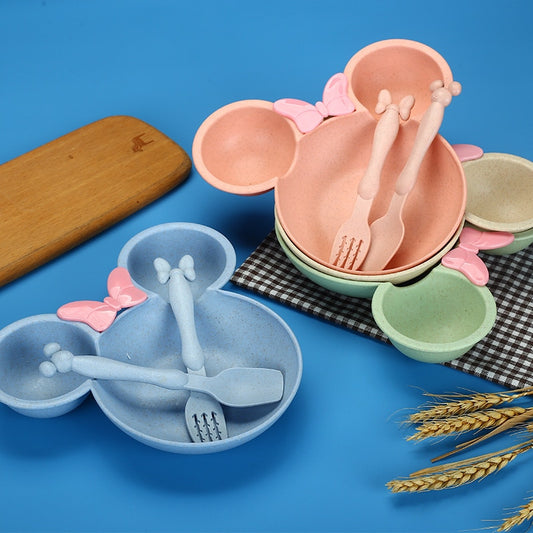 Cute Cartoon Baby Plate Bowl Spoon Fork Sets